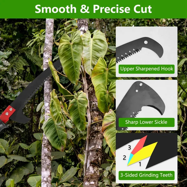 2 In 1 Extra Long Manual Pole Saw 8.23-15.12FT Extendable Tree Pruner For High Branches With Pruner Scissors 2 Double-hooked Saw Blades Goggles Gloves
