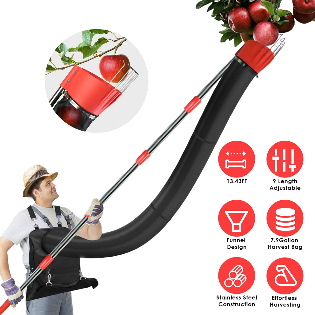 1Pc 13FT High Reach Fruit Picker Pole With Harvest Bag Heavy Duty Fruit Picking Tool With Basket Funnels Collect Bag For Mango Avocado Lemon Apples Pears