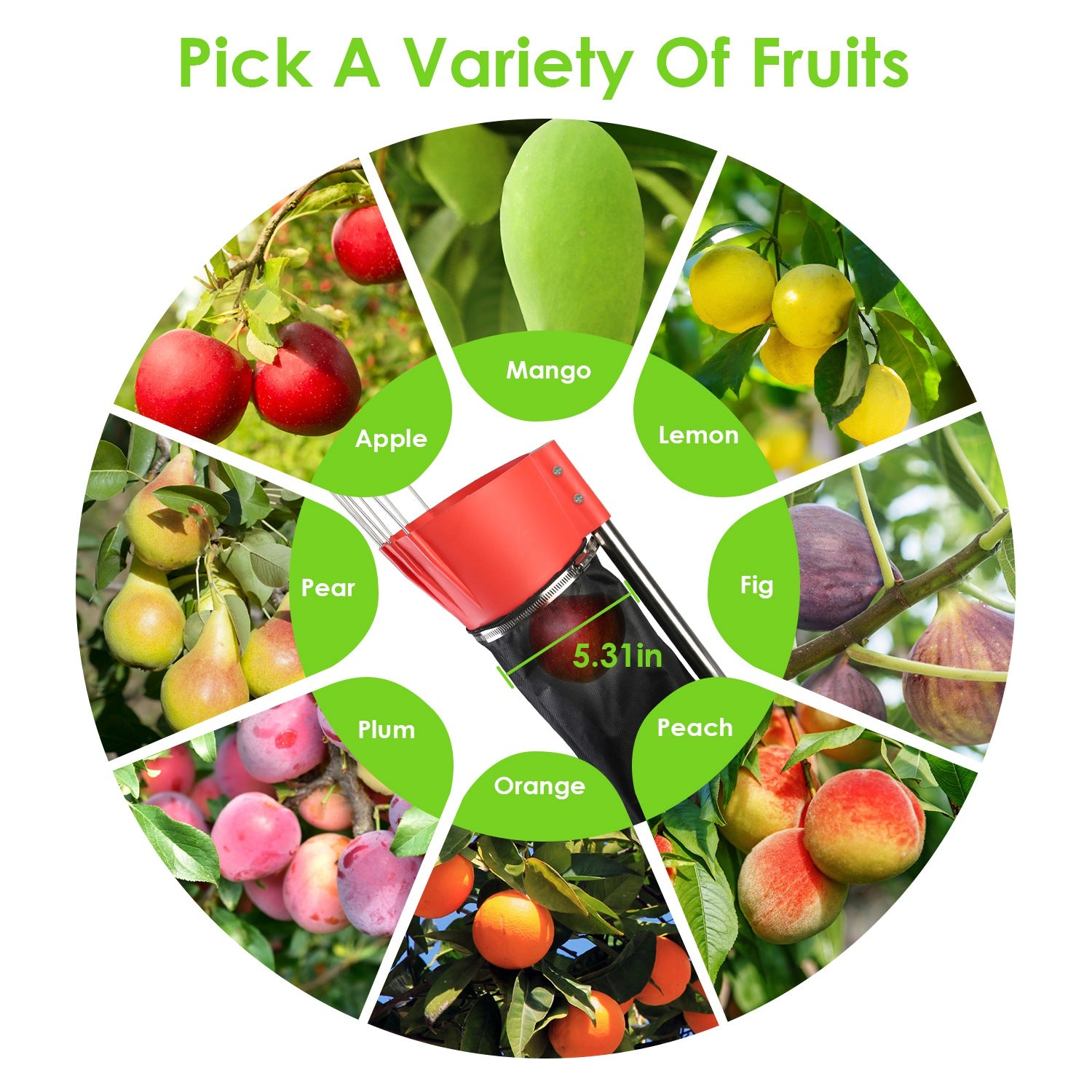 1Pc 13FT High Reach Fruit Picker Pole With Harvest Bag Heavy Duty Fruit Picking Tool With Basket Funnels Collect Bag For Mango Avocado Lemon Apples Pears