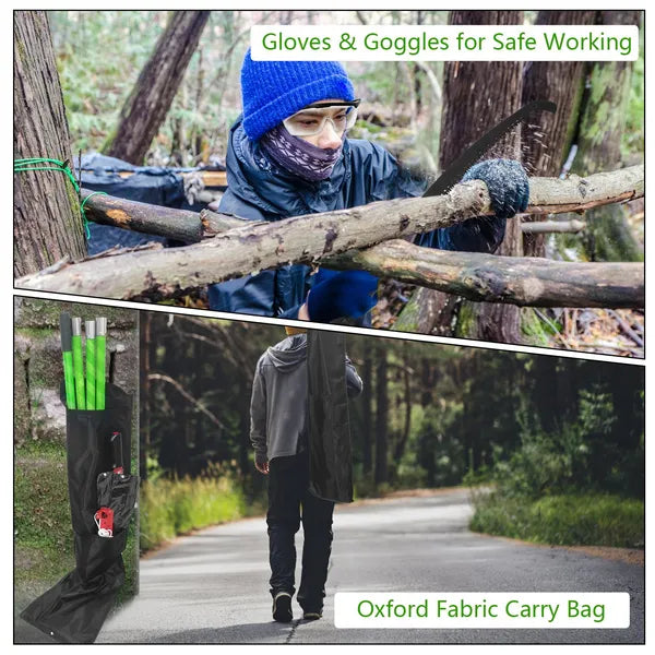 2 In 1 Extra Long Manual Pole Saw 8.23-15.12FT Extendable Tree Pruner For High Branches With Pruner Scissors 2 Double-hooked Saw Blades Goggles Gloves