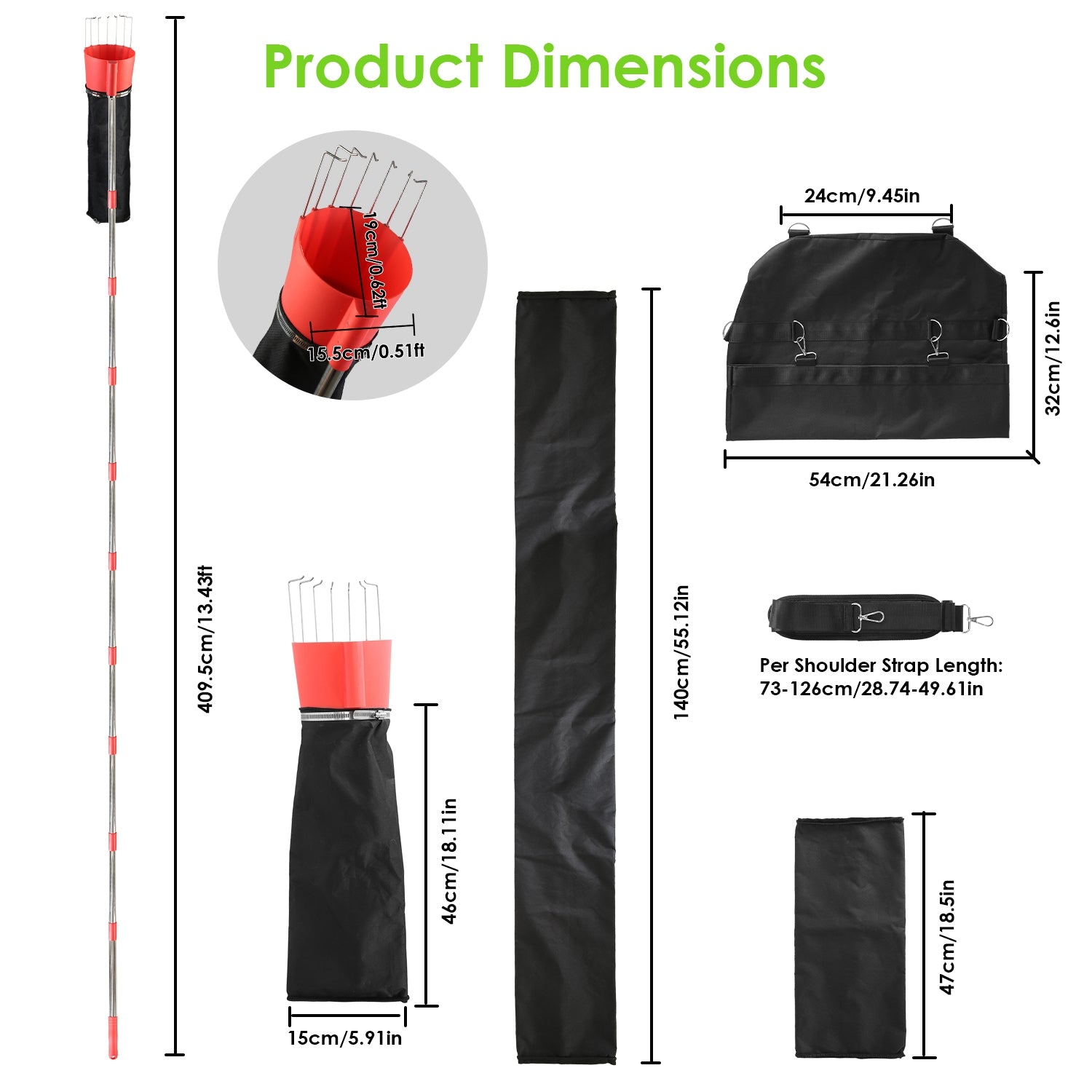 1Pc 13FT High Reach Fruit Picker Pole With Harvest Bag Heavy Duty Fruit Picking Tool With Basket Funnels Collect Bag For Mango Avocado Lemon Apples Pears